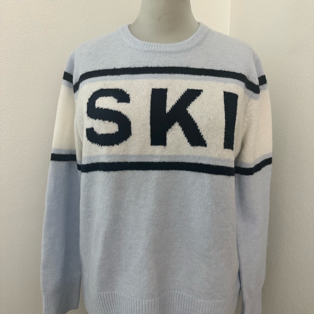CeCe blue white navy SKI Apre sweater small s winter